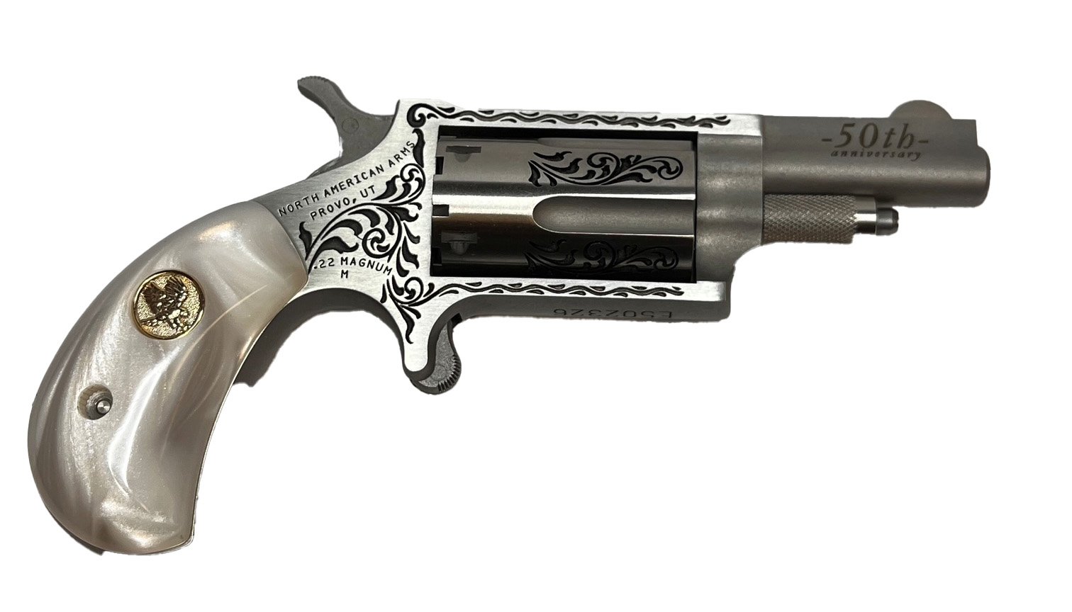 Mini-Rev 22Mag 50th Anni SS/White Prl Grip 5rd Mini-Rev 22Mag 50th Anni SS/White Prl Grip 5rd