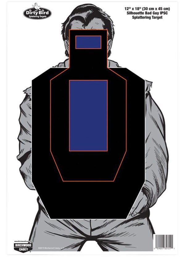 Birchwood Casey 35721 Dirty Bird Bad Guy IPSC Silhouette Tagboard Hanging Pistol 12" x 18" Black/Blue/White 100 Per Pkg