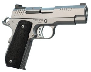 Ed Brown EVOKC9 1911 EVO KC9 9mm Luger 9+1 4″ Barrel, Snakeskin Serrated Stainless Steel Bobtail Frame, Serrated Slide w/Recessed Slide Stop, Black G10 Grip