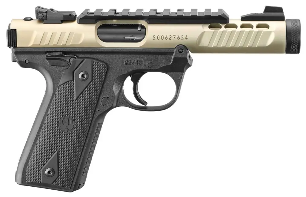 RUGER MRK IV 22/45LTE 22LR 4.4" T.B. CHAMPAGNE ANODIZED BLACK GRIPS 2-10RD MAGS