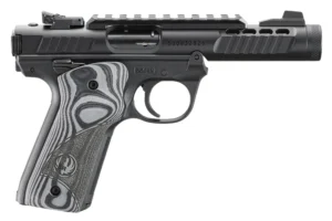 RUGER MRK IV 22/45 LITE 22LR 4.4″ BARREL, BLACK ANODIZED, OVERSIZD HOGUE GRIP PLATES 2-10RD MAGS