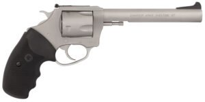 Charter Arms 79960 Pitbull  Large 9mm Luger, 5 Shot 6″ Matte Stainless Steel Barrel, Cylinder & Frame w/Black Finger Grooved Rubber Grip