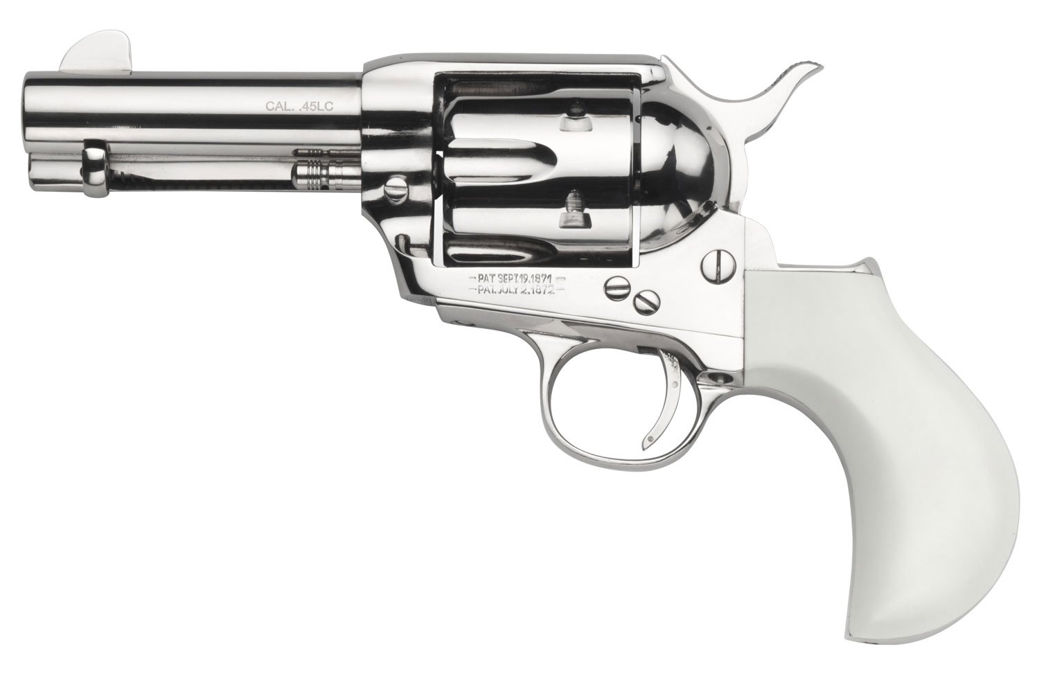 Taylors & Company 200072 1873 Cattleman 45 Colt (LC) Caliber with 3.50″ Barrel, 6rd Capacity Cylinder, Overall Nickel-Plated Finish Steel & Ivory Birdshead Synthetic Grip Taylors & Company 200072 1873 Cattleman 45 Colt (LC) Caliber with 3.50″ Barrel, 6rd Capacity Cylinder, Overall Nickel-Plated Finish Steel & Ivory Birdshead Synthetic Grip