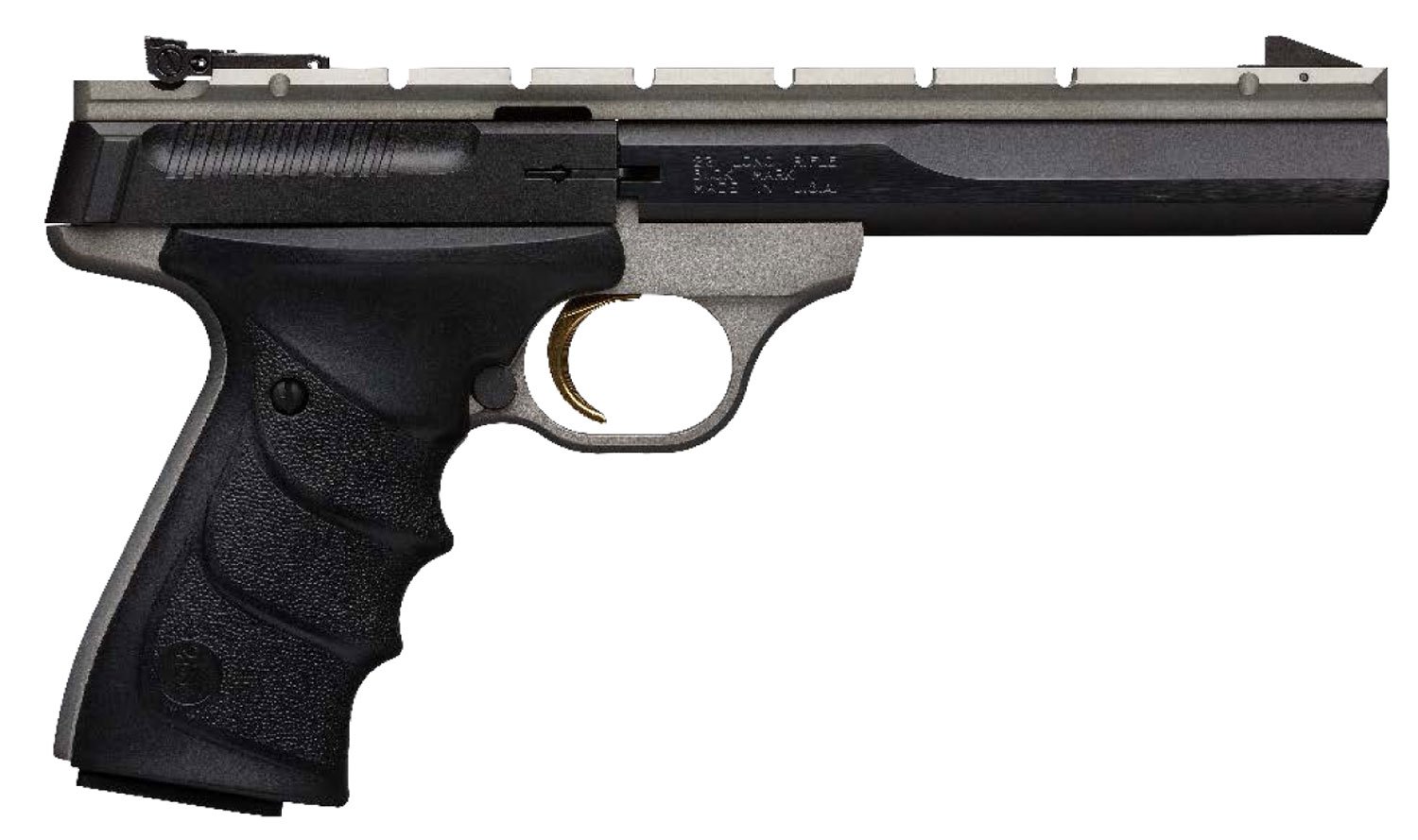 Browning 051564490 Buck Mark Contour 22 LR 10+1 5.50″ Contoured Barrel, Matte Black Optic Ready/Serrated Steel Slide, Gray Anodized Aluminum Frame, Black Ultragrip RX Grips Browning 051564490 Buck Mark Contour 22 LR 10+1 5.50″ Contoured Barrel, Matte Black Optic Ready/Serrated Steel Slide, Gray Anodized Aluminum Frame, Black Ultragrip RX Grips