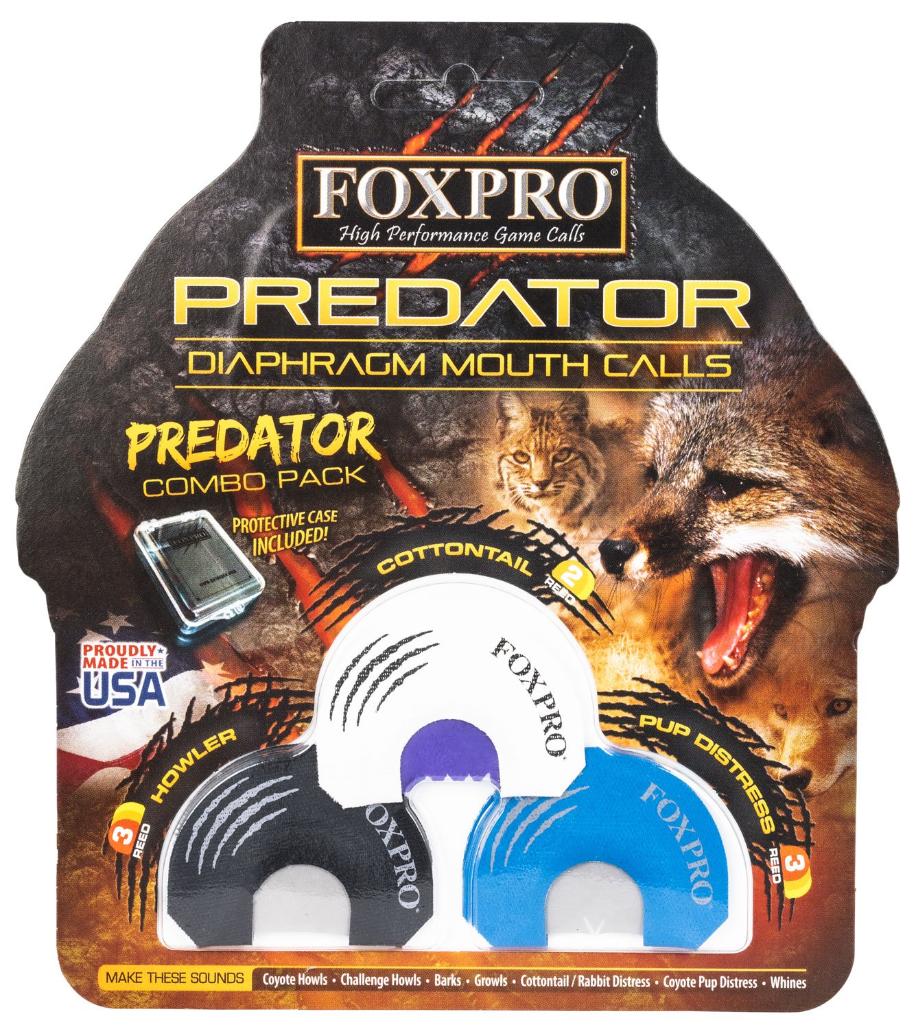 Foxpro COYCOMBO Predator Combo Diaphragm Call Double/Triple Reed Cottontail Sounds Attracts Predators Black/Blue/White 3 Piece Foxpro COYCOMBO Predator Combo Diaphragm Call Double/Triple Reed Cottontail Sounds Attracts Predators Black/Blue/White 3 Piece
