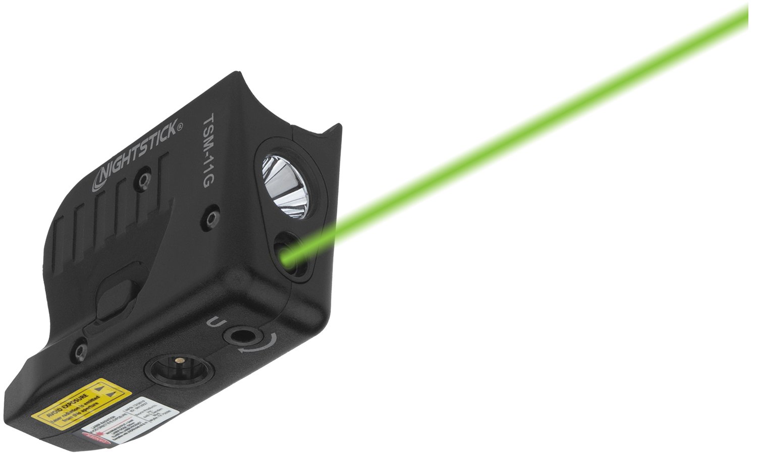 Nightstick TSM11G Tactical Weapon-Mounted Light w/Green Laser Black Polymer Compatible w/ Glock 42/43/43X/48, 150 Lumens White LED Bulb/Green Laser, 104 Meters Beam, Trigger Guard Mount Nightstick TSM11G Tactical Weapon-Mounted Light w/Green Laser Black Polymer Compatible w/ Glock 42/43/43X/48, 150 Lumens White LED Bulb/Green Laser, 104 Meters Beam, Trigger Guard Mount