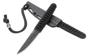 CRKT 2367 Obake  3.64″ Fixed Plain Acid Etched Gray TiCN 8Cr14MoV SS Blade/ Black Nylon Cord Wrapped Stainless Steel Handle Includes Sheath