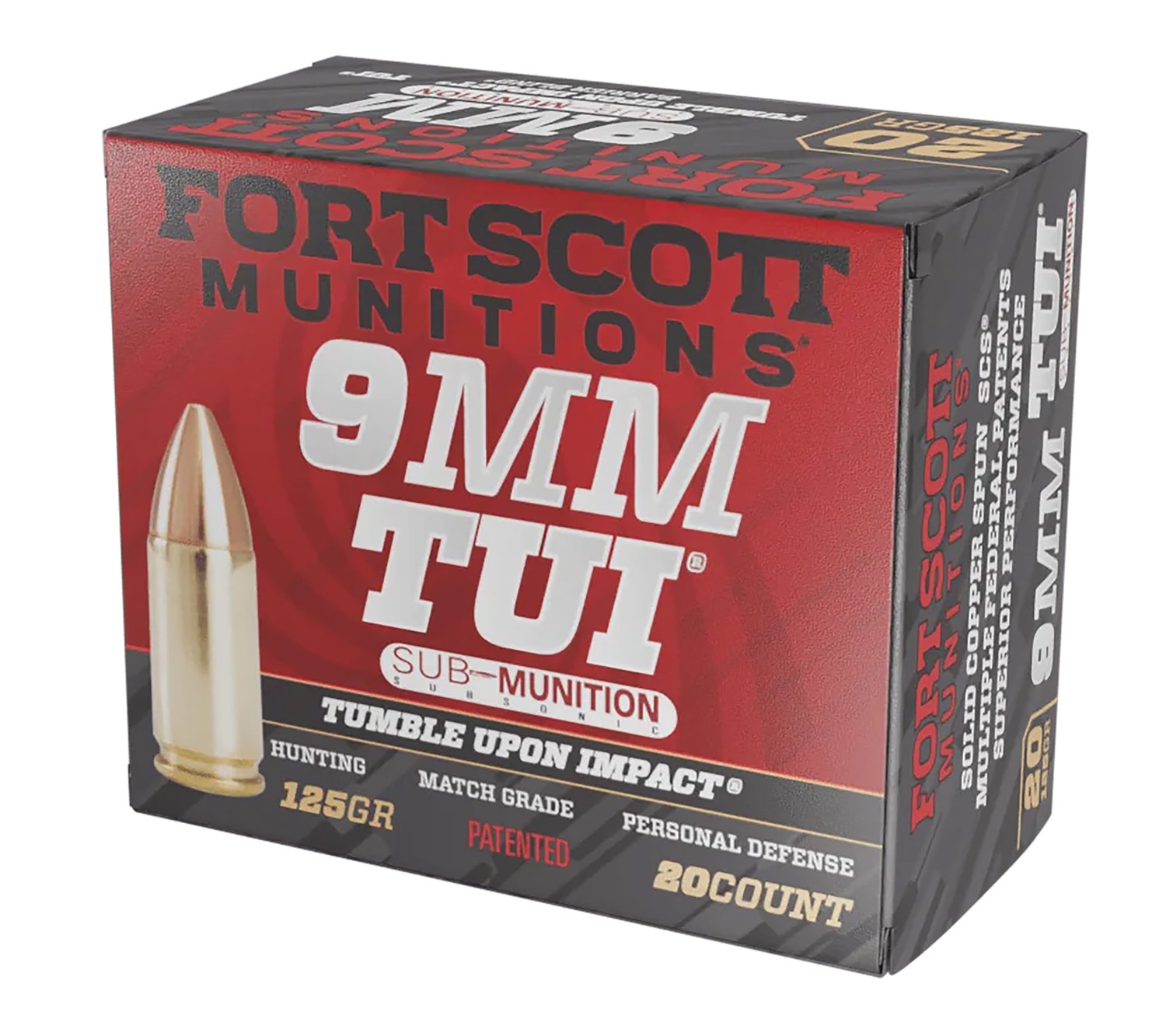Fort Scott Munitions 9MM125SCVSS Tumble Upon Impact (TUI) 9mmLuger Subsonic 125gr Solid Copper Spun 20 Per Box/25 Case Fort Scott Munitions 9MM125SCVSS Tumble Upon Impact (TUI) 9mmLuger Subsonic 125gr Solid Copper Spun 20 Per Box/25 Case