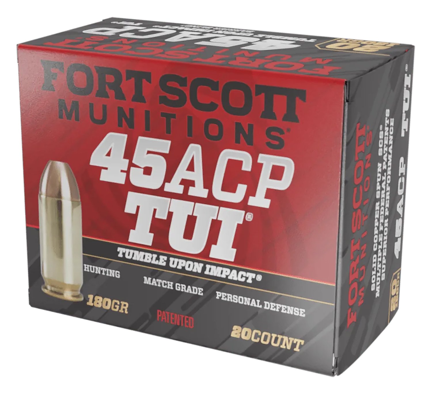 Fort Scott Munitions 450180SCV Tumble Upon Impact (TUI) 45ACP 180gr Solid Copper Spun 20 Per Box/25 Case Fort Scott Munitions 450180SCV Tumble Upon Impact (TUI) 45ACP 180gr Solid Copper Spun 20 Per Box/25 Case