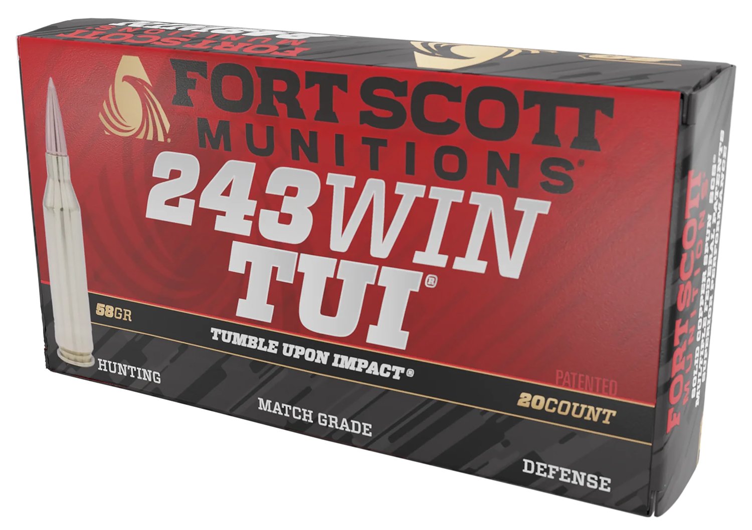Fort Scott Munitions 243058SCV Tumble Upon Impact (TUI) Rifle 243Win 58gr Solid Copper Spun 20 Per Box/10 Case Fort Scott Munitions 243058SCV Tumble Upon Impact (TUI) Rifle 243Win 58gr Solid Copper Spun 20 Per Box/10 Case