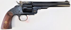 Taylors & Company 550643 Top Break Schofield 45 Colt (LC) Caliber with 7″ Barrel, 6rd Capacity Cylinder, Overall Blued Engraved Finish Steel & Walnut Grip