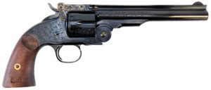 Taylors & Company 550644 Top Break Schofield 45 Colt (LC) 6rd 7″ Blued Engraved Steel Walnut Grip