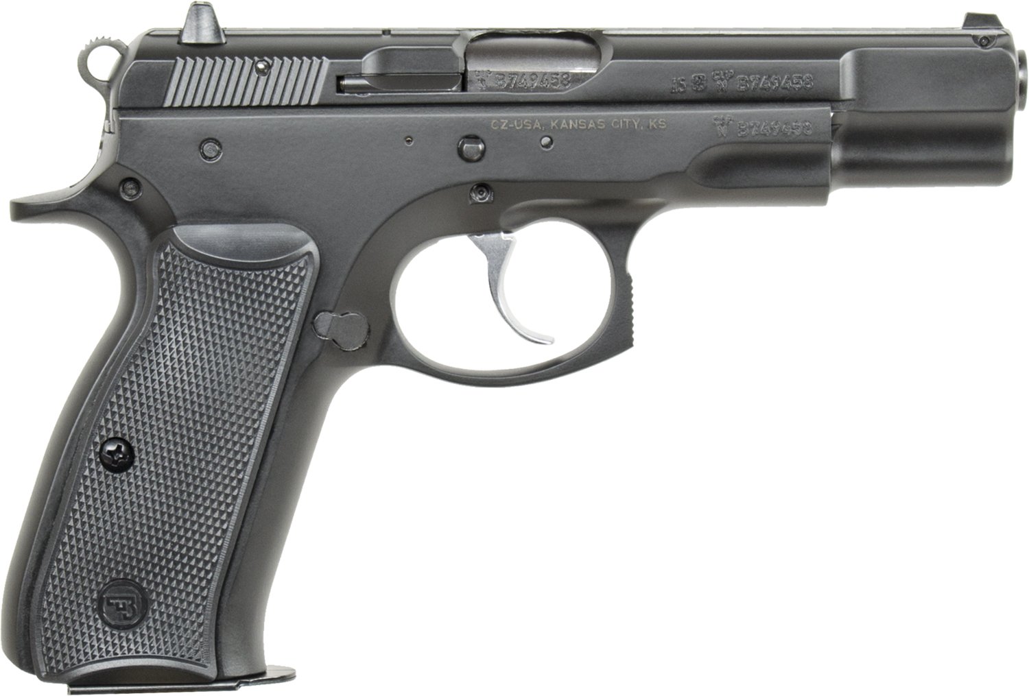CZ-USA 91102 CZ 75 B 9mm Luger 16+1 4.60″ Steel Barrel, Black Serrated Steel Slide, Black Polycoat Steel Frame w/Beavertail, Black Plastic Grip CZ-USA 91102 CZ 75 B 9mm Luger 16+1 4.60″ Steel Barrel, Black Serrated Steel Slide, Black Polycoat Steel Frame w/Beavertail, Black Plastic Grip