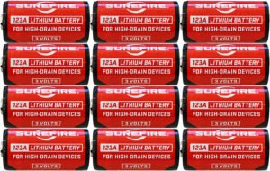 SureFire SF12ABBCS 123A Batteries  Red/Black 3.0 Volts 1,550 mAh (12) Single Package Clamshell