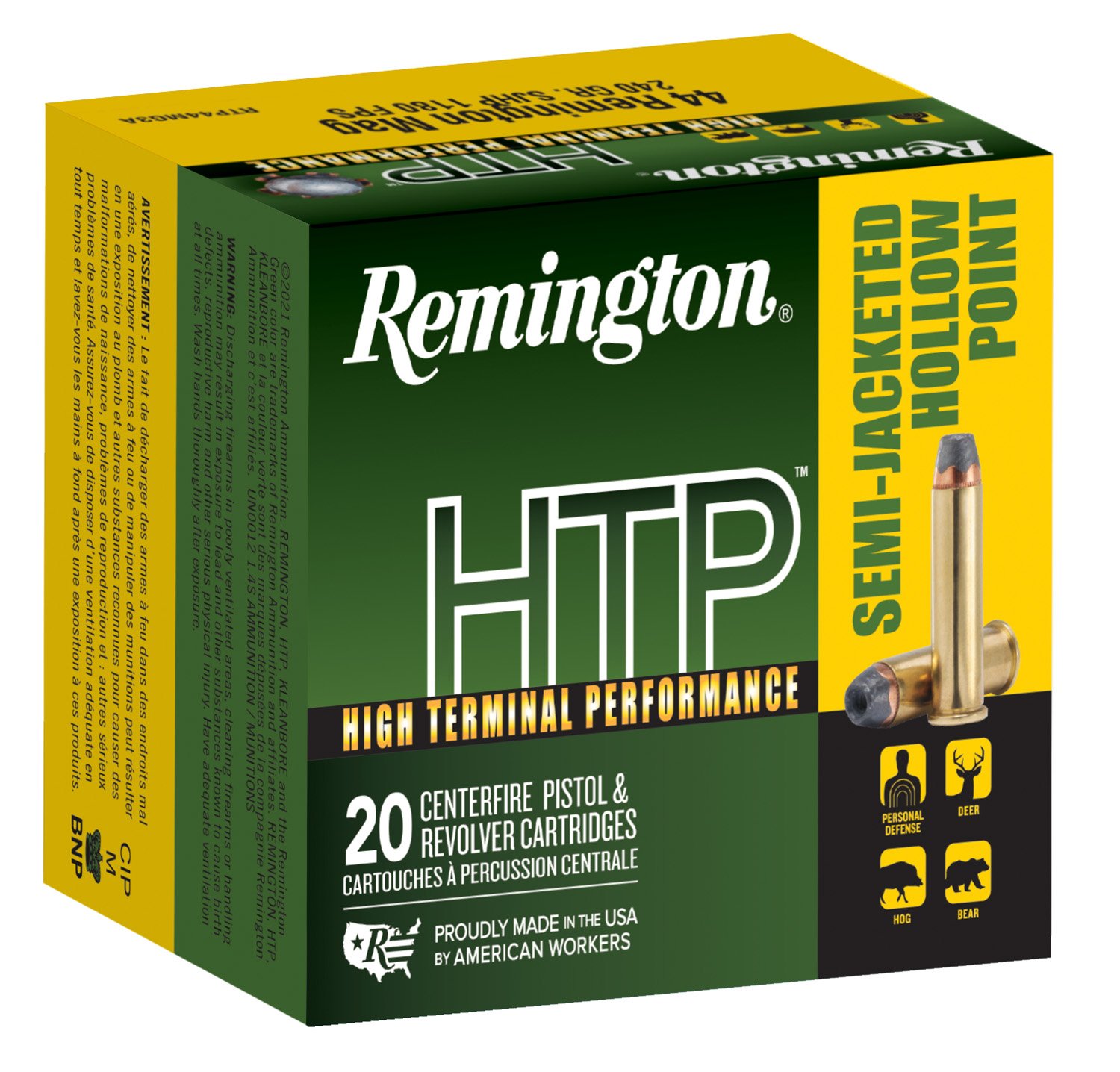 Remington Ammunition 23010 HTP 44RemMag 240gr Semi Jacketed Hollow Point 20 Per Box/25 Case Remington Ammunition 23010 HTP 44RemMag 240gr Semi Jacketed Hollow Point 20 Per Box/25 Case