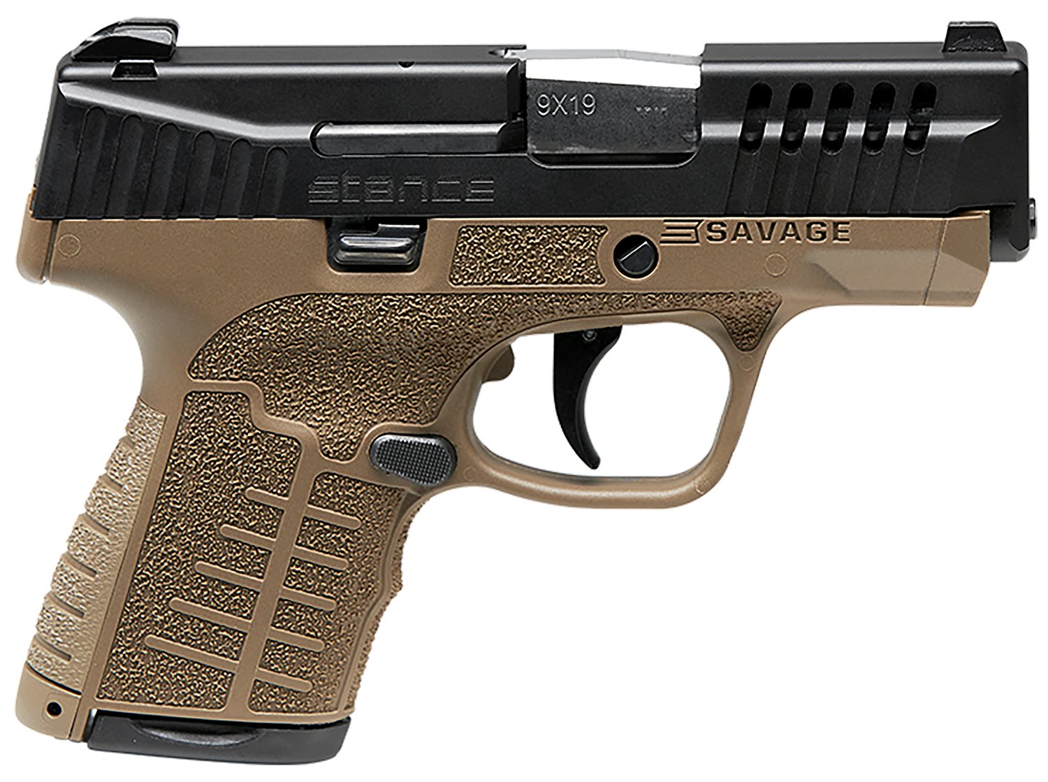 Savage Arms 67007 Stance 9mm Luger 8+1 3.20″ Stainless Steel Barrel, Black Nitride Ported/Serrated Steel Slide, Flat Dark Earth Polymer Frame, Interchangeable Backstrap Grip, Ambidextrous Savage Arms 67007 Stance 9mm Luger 8+1 3.20″ Stainless Steel Barrel, Black Nitride Ported/Serrated Steel Slide, Flat Dark Earth Polymer Frame, Interchangeable Backstrap Grip, Ambidextrous