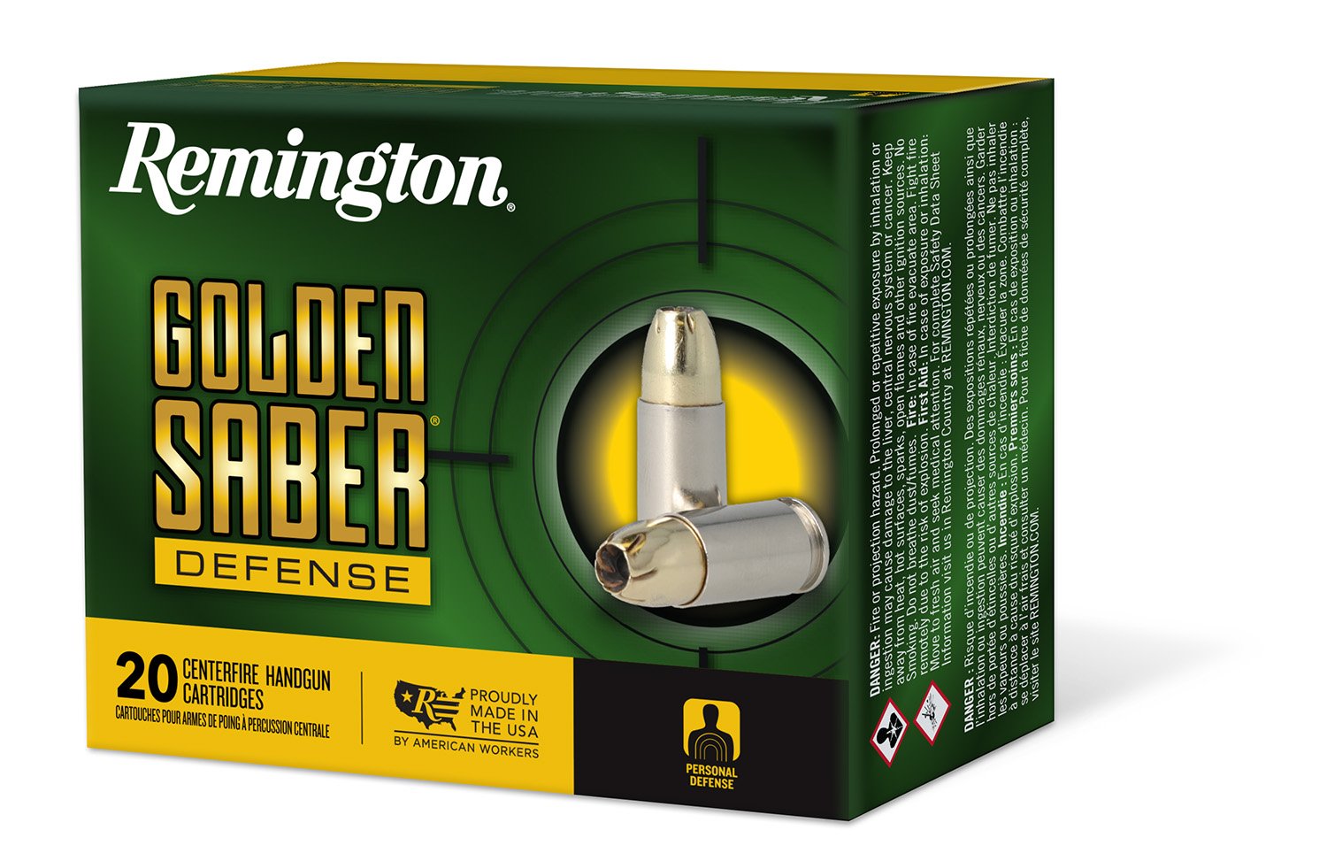 Remington Ammunition 27601 Golden Saber Defense 9mmLuger 124gr Brass Jacketed Hollow Point 20 Per Box/25 Case Remington Ammunition 27601 Golden Saber Defense 9mmLuger 124gr Brass Jacketed Hollow Point 20 Per Box/25 Case