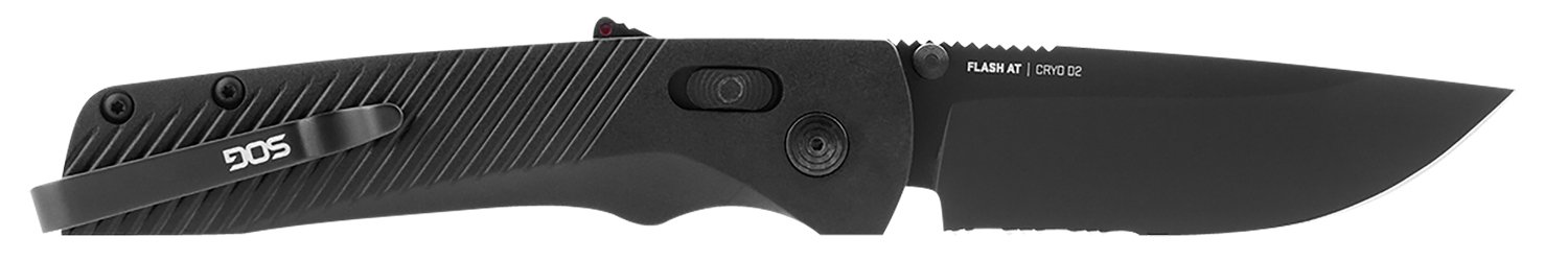 S.O.G SOG11180241 Flash AT 3.45″ Folding Part Serrated Black TiNi Cryo D2 Steel Blade/Blackout GRN Handle Includes Pocket Clip S.O.G SOG11180241 Flash AT 3.45″ Folding Part Serrated Black TiNi Cryo D2 Steel Blade/Blackout GRN Handle Includes Pocket Clip