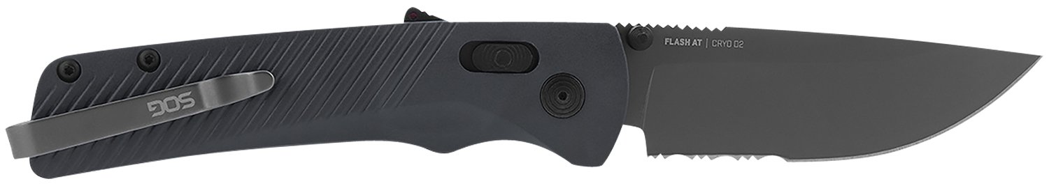 S.O.G SOG11180641 Flash AT 3.45″ Folding Part Serrated TiNi Cryo D2 Steel Blade/ Urban Grey GRN Handle Includes Pocket Clip S.O.G SOG11180641 Flash AT 3.45″ Folding Part Serrated TiNi Cryo D2 Steel Blade/ Urban Grey GRN Handle Includes Pocket Clip