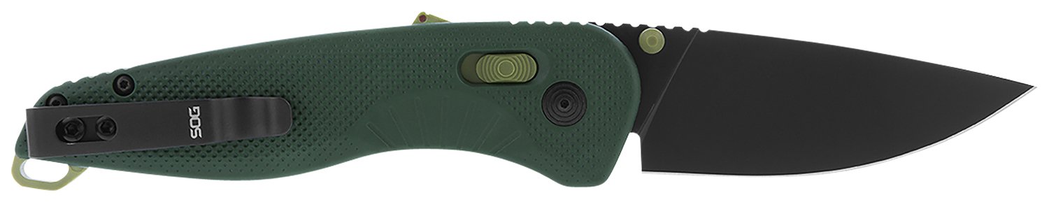 S.O.G SOG11410441 Aegis AT 3.13″ Folding Drop Point Plain Black TiNi Cryo D2 Steel Blade/Forest w/Moss Accents GRN Handle S.O.G SOG11410441 Aegis AT 3.13″ Folding Drop Point Plain Black TiNi Cryo D2 Steel Blade/Forest w/Moss Accents GRN Handle