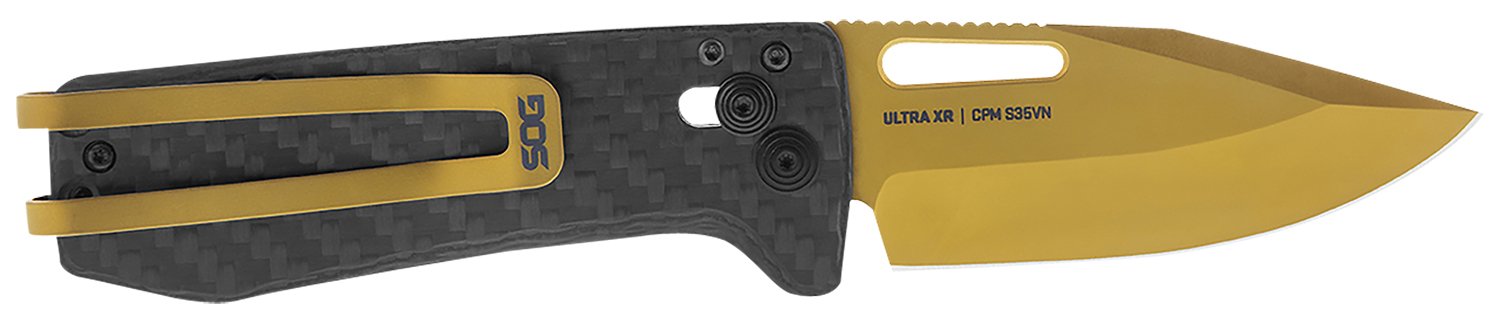 S.O.G SOG-12-63-02 Ultra XR 2.80″ Folding Clip Point Plain Gold TiNi Cryo S35NV Steel Blade/Black Textured Carbon Fiber Handle Includes Pocket Clip S.O.G SOG-12-63-02 Ultra XR 2.80″ Folding Clip Point Plain Gold TiNi Cryo S35NV Steel Blade/Black Textured Carbon Fiber Handle Includes Pocket Clip