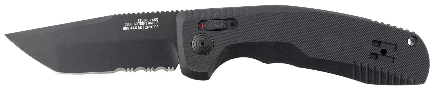 S.O.G SOG15380457 SOG-TAC Auto 3.43″ Folding Tanto Part Serrated Black TiNi Cryo D2 Steel Blade Black Micro-Textured Anodized Aluminum Handle Includes Pocket Clip S.O.G SOG15380457 SOG-TAC Auto 3.43″ Folding Tanto Part Serrated Black TiNi Cryo D2 Steel Blade Black Micro-Textured Anodized Aluminum Handle Includes Pocket Clip