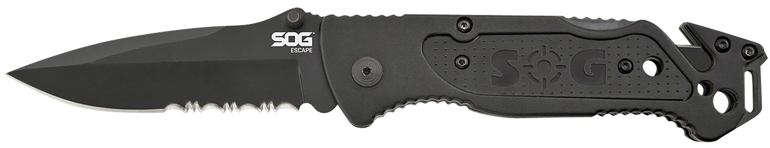 S.O.G SOGFF25CP Escape 3.40″ Folding Clip Point Part Serrated Black Hardcased 9Cr18MoV SS Blade Black Anodized Aluminum Handle Includes Belt Clip S.O.G SOGFF25CP Escape 3.40″ Folding Clip Point Part Serrated Black Hardcased 9Cr18MoV SS Blade Black Anodized Aluminum Handle Includes Belt Clip