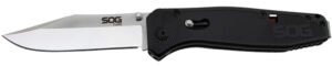 S.O.G SOGFLA1001CP Flare  3.50″ Folding Plain Clip Point Satin Polished/Black GRN Handle