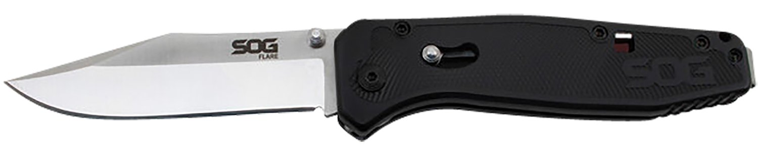 S.O.G SOGFLA1001CP Flare 3.50″ Folding Plain Clip Point Satin Polished/Black GRN Handle S.O.G SOGFLA1001CP Flare 3.50″ Folding Plain Clip Point Satin Polished/Black GRN Handle