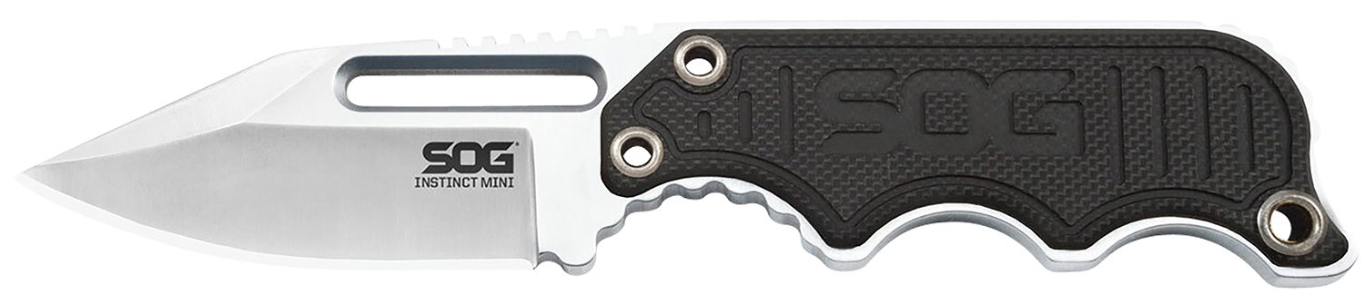 S.O.G SOG-NB1002-C Instinct Mini 1.90″ Fixed Clip Point Plain Satin Polished 5Cr15MoV SS Blade Black/Silver G10/SS Handle Includes Lanyard/Sheath S.O.G SOG-NB1002-C Instinct Mini 1.90″ Fixed Clip Point Plain Satin Polished 5Cr15MoV SS Blade Black/Silver G10/SS Handle Includes Lanyard/Sheath
