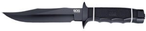S.O.G SOGS10BK Tech Bowie  6.40″ Fixed Plain Clip Point Black Hardcased TiNi AUS8 SS Blade/ Black w/ White “SOG” Logo Kraton Handle