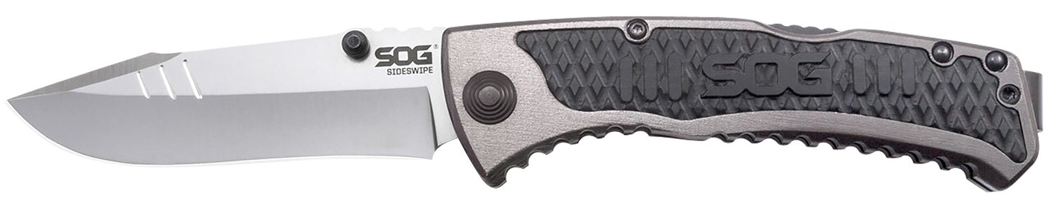 S.O.G SOG-SW1011-C Sideswipe 3.40″ Folding Clip Point Plain Bead Blasted 7Cr15MoV SS Blade Gray Anodized Aluminum/G10 Handle Includes Belt Clip S.O.G SOG-SW1011-C Sideswipe 3.40″ Folding Clip Point Plain Bead Blasted 7Cr15MoV SS Blade Gray Anodized Aluminum/G10 Handle Includes Belt Clip