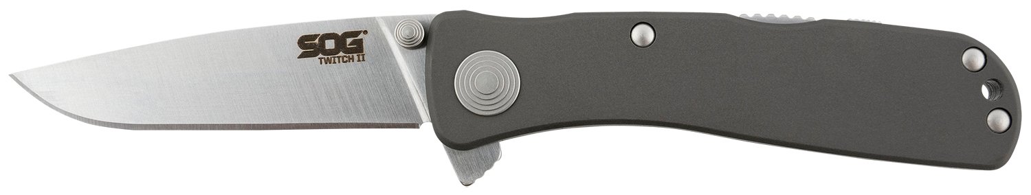 S.O.G SOGTWI8CP Twitch II 2.65″ Folding Drop Point Plain Satin AUS-8A SS Blade Gray Anodized Aluminum Handle Includes Belt Clip S.O.G SOGTWI8CP Twitch II 2.65″ Folding Drop Point Plain Satin AUS-8A SS Blade Gray Anodized Aluminum Handle Includes Belt Clip