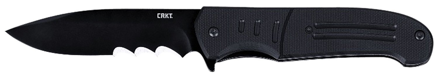 CRKT 6885 Ignitor 3.48" Folding Drop Point Part Serrated Black Oxide 8Cr13MoV SS Blade/Black G10 Handle Includes Pocket Clip