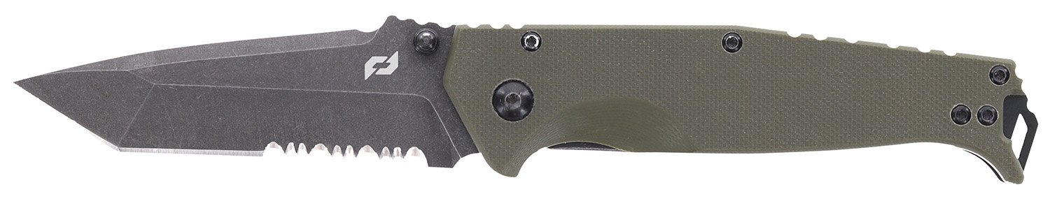 Schrade 1159324 Melee 3.50" Folding Tanto Part Serrated Dark Stonewash D2 Steel Blade 4.50" OD Green G10/SS Handle
