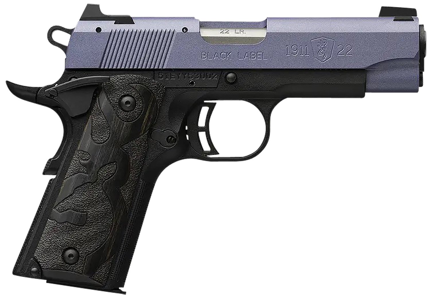 Browning 051894490 1911 Black Label Compact Frame 22 LR 10+1, 3.63″ Matte Stainless Steel Barrel, Crushed Orchid Cerakote Serrated Slide, Matte Black Polymer Frame w/Beavertail Browning 051894490 1911 Black Label Compact Frame 22 LR 10+1, 3.63″ Matte Stainless Steel Barrel, Crushed Orchid Cerakote Serrated Slide, Matte Black Polymer Frame w/Beavertail