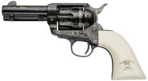 Pietta GW9LLE312NMUI Great Western II Liberty 9mm Luger 6rd 3.50″ Blued Engraved Octagon Steel Barrel & Cylinder, Blued Engraved Steel Frame, Ultra Ivory w/Engraved Liberty Eagle Grip, Exposed Hammer