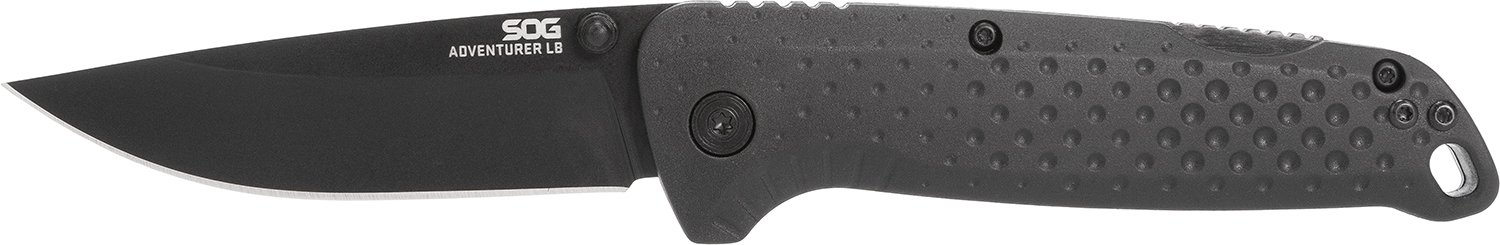 S.O.G SOG13110143 Adventure LB 3.50″ Folding Drop Point Plain Black TiNi 5Cr15MoV Blade, Black Textured GRN Handle S.O.G SOG13110143 Adventure LB 3.50″ Folding Drop Point Plain Black TiNi 5Cr15MoV Blade, Black Textured GRN Handle