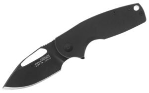 S.O.G SOG14030257 Stout FLK 2.62″ Folding Clip Point Plain Black TiNi Cryo D2 Blade, Black Textured G10 Handle