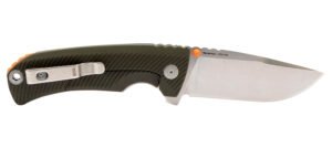 S.O.G SOG14060143 Tellus FLK  3.65″ Folding Clip Point Plain Stonewashed Cryo 440C SS Blade/ Olive Drab Textured GRN Handle