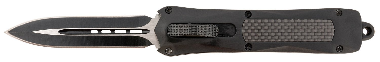 Steel River Knives A163BD Spartan 3.50″ OTF Dagger Plain Black/Silver 440C SS Blade/ Black w/Carbon Fiber Inlay Aluminum Zinc Alloy Handle Steel River Knives A163BD Spartan 3.50″ OTF Dagger Plain Black/Silver 440C SS Blade/ Black w/Carbon Fiber Inlay Aluminum Zinc Alloy Handle