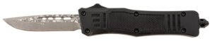Steel River Knives MT616BRDAMDP Spartan  Mini 2.75″ OTF Drop Point Plain Real Damascus 4.25″/ Black Aluminum Zinc Alloy Handle