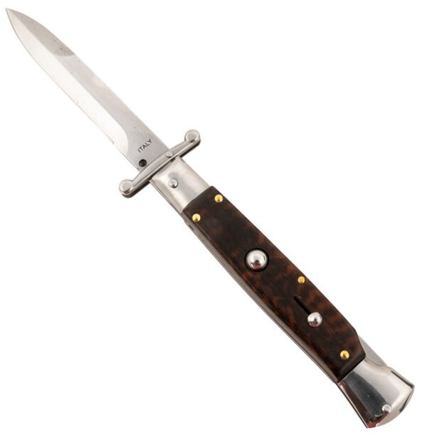 Steel River Knives SGSWP Spartan  3.9″ Italian Bayonet Polished Blade 5.1″ Snakewood Handle Side Open