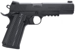 Girsan 392061 MC1911 S Untouchable Full Size Frame 9mm Luger 9+1 5″ Black Steel Barrel, Black Serrated Steel Slide & Frame w/Beavertail & Picatinny Rail, Black Polymer Grip