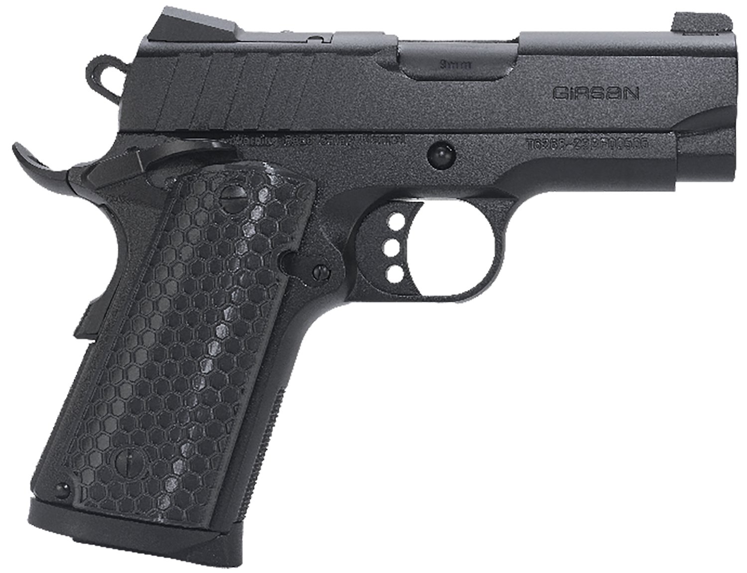 Girsan 391040 MC1911 SC Influencer Sub-Compact 9mm Luger 7+1 3.40″ Blued Steel Barrel, Black Cerakote Optic Ready/Serrated Steel Slide & Frame w/Picatinny Rail & Beavertail, Gray Polymer Grip Girsan 391040 MC1911 SC Influencer Sub-Compact 9mm Luger 7+1 3.40″ Blued Steel Barrel, Black Cerakote Optic Ready/Serrated Steel Slide & Frame w/Picatinny Rail & Beavertail, Gray Polymer Grip