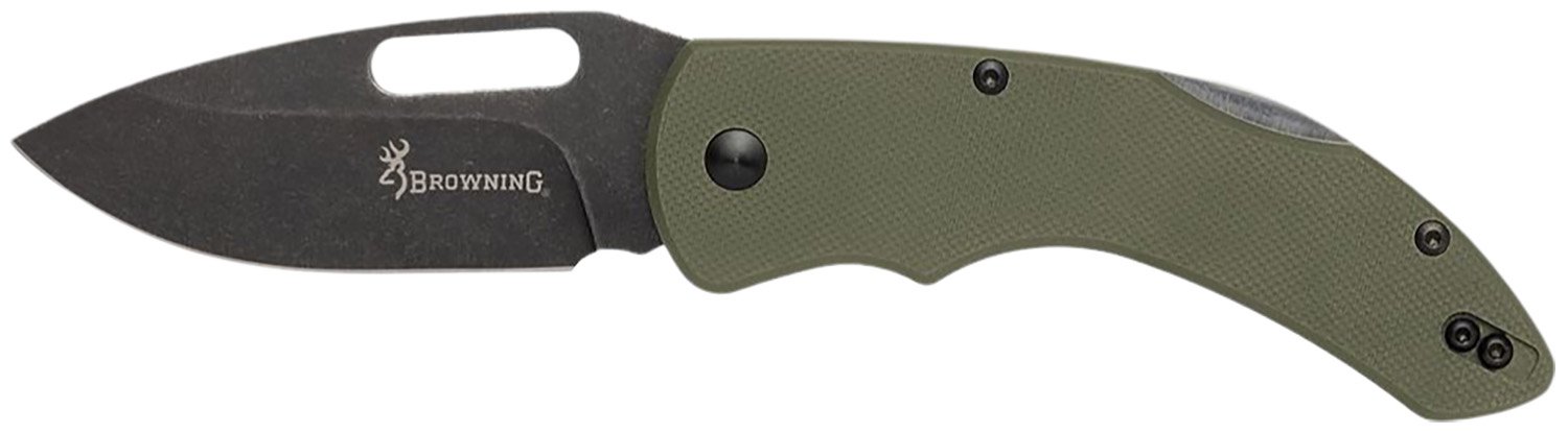Browning 3220506 Hidden Hollow EDC Large 3″ Folding Drop Point Plain Black Oxide Stonewashed D2 Steel Blade, OD Green G10 Handle Browning 3220506 Hidden Hollow EDC Large 3″ Folding Drop Point Plain Black Oxide Stonewashed D2 Steel Blade, OD Green G10 Handle