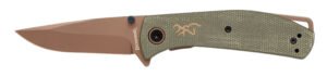 Browning 3220516B Trailside  EDC Small 3" Folding Modified Drop Point Plain Titanium Finish D2 Steel Blade, Green Micarta Handle, Boxed Pkg
