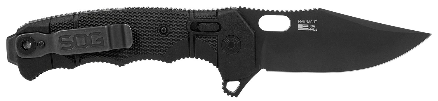 S.O.G SOG12211357 Seal XR 3.90″ Folding Clip Point Plain Black MagnaCut Blade, Black Textured GRN/Titanium Handle S.O.G SOG12211357 Seal XR 3.90″ Folding Clip Point Plain Black MagnaCut Blade, Black Textured GRN/Titanium Handle