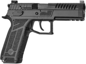 CZ-USA 91670 P-09 F Nocturne Full Size Frame 9mm Luger 19+1 4.53″ Black Steel Barrel, Black Optic Cut/Serrated Steel Slide, Black Polymer Frame w/Picatinny Rail, Textured Grip
