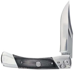 Uncle Henry 1222013 Bear Paw  3.80" Folding Plain 7Cr17MoV SS Blade, Black/SS Wood Laminate Handle
